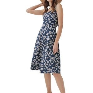 Pact Fit & Flare Navy French Navy Floral Print Tie Back Dress Size XXXL Summer